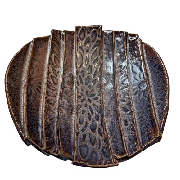 Handmade Studio Pottery 10” Textured Ribbed Ceramic Art Plate Bowl Sculpture - Picture 3 of 8